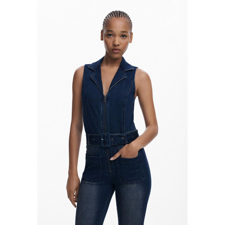 Desigual Denim Ärmelloser Jumpsuit Ausgestellt  