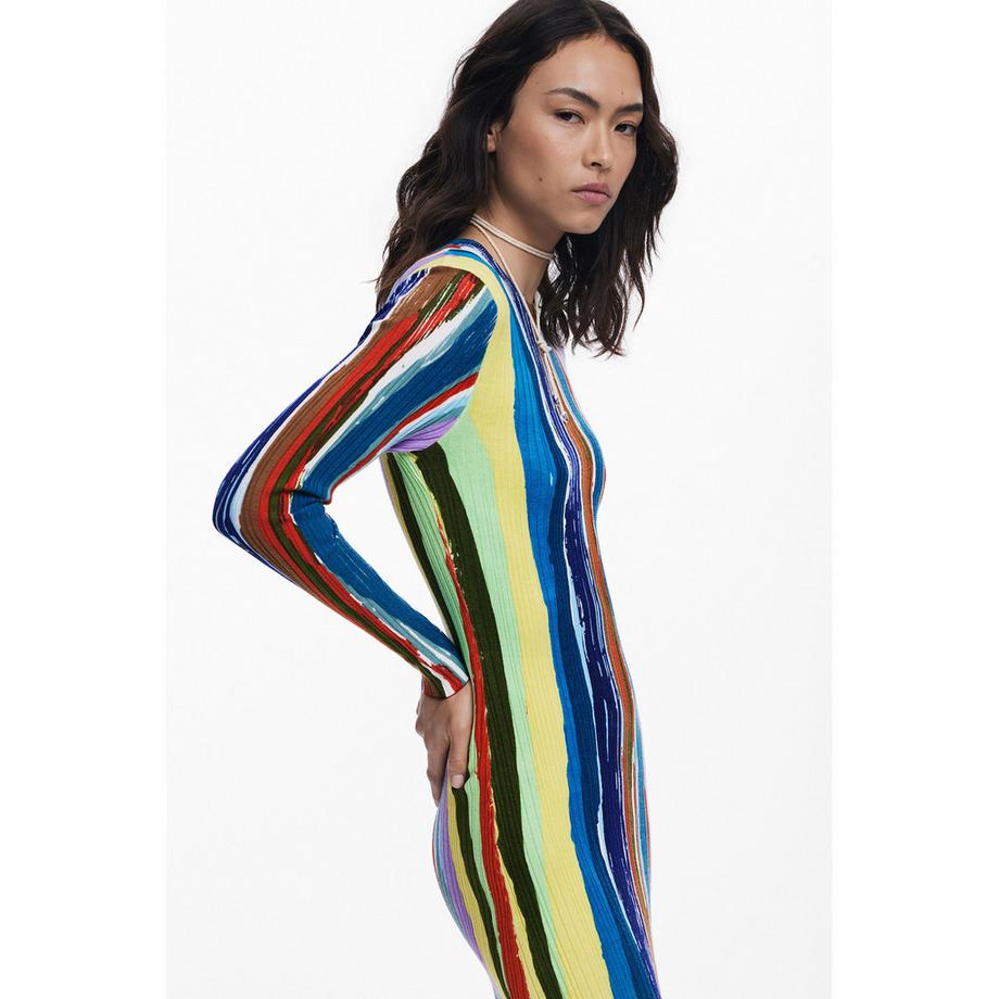 Desigual Abito Mini Maniche Lunghe a Righe  