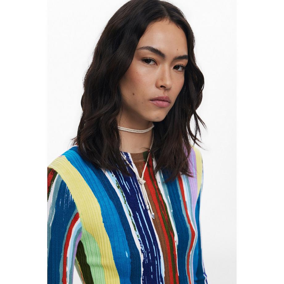 Desigual Abito Mini Maniche Lunghe a Righe  