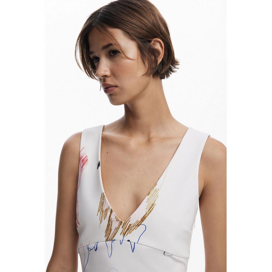 Desigual V-Ausschnitt Mini Kleid Abstraktes Muster  