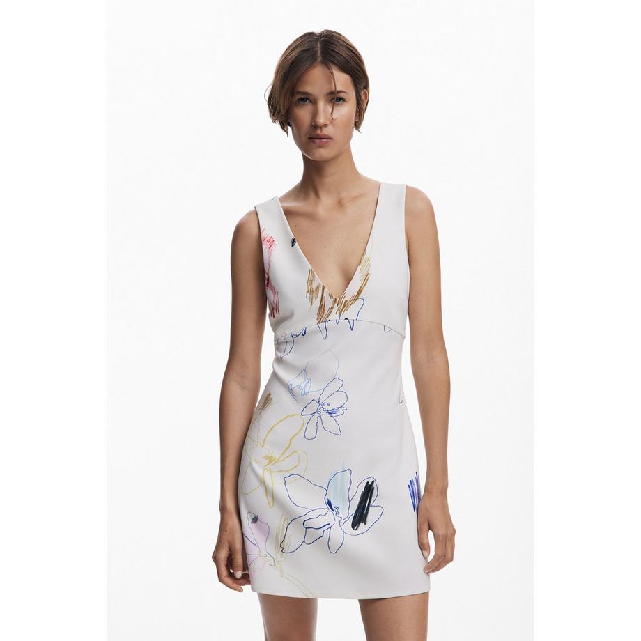 Desigual V-Ausschnitt Mini Kleid Abstraktes Muster  
