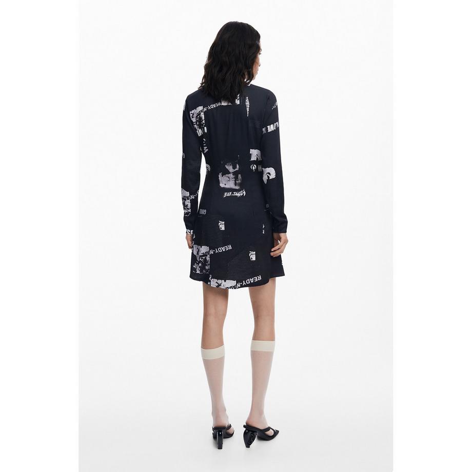Desigual Abito Mini Maniche Lunghe Stampa Grafica All-Over  