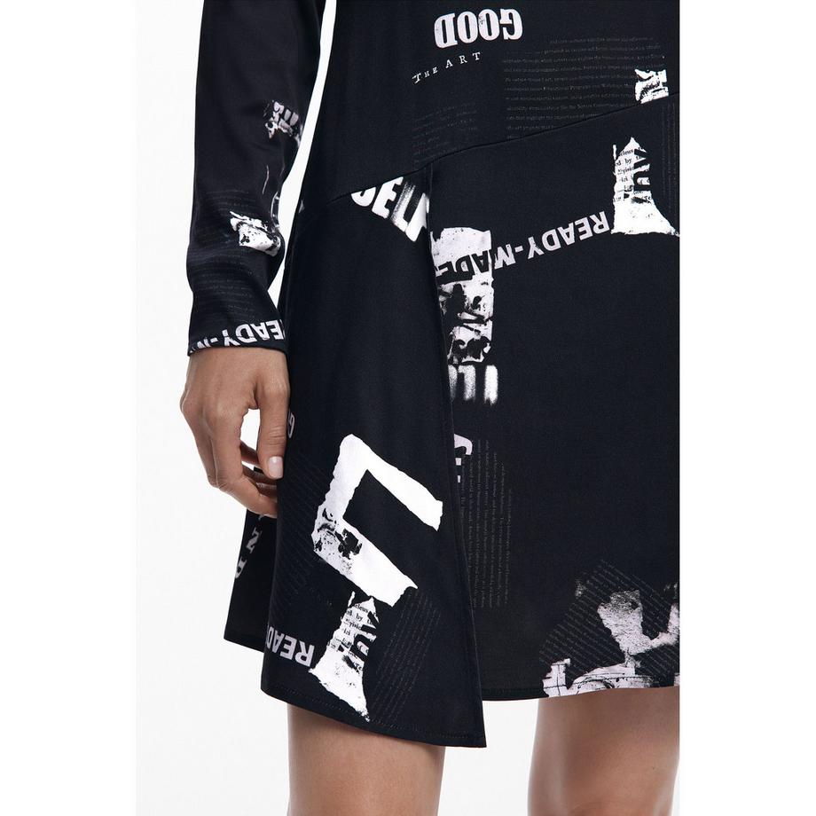 Desigual Abito Mini Maniche Lunghe Stampa Grafica All-Over  