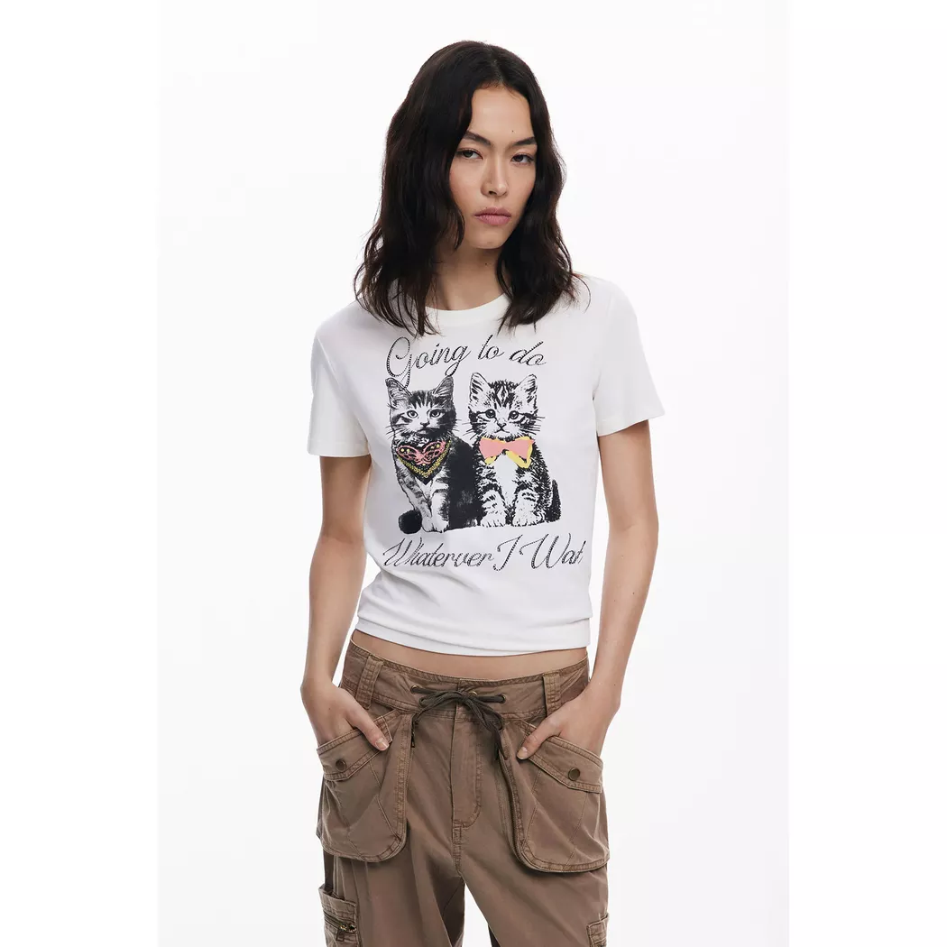 Desigual T-shirt chats strass WHITE L female