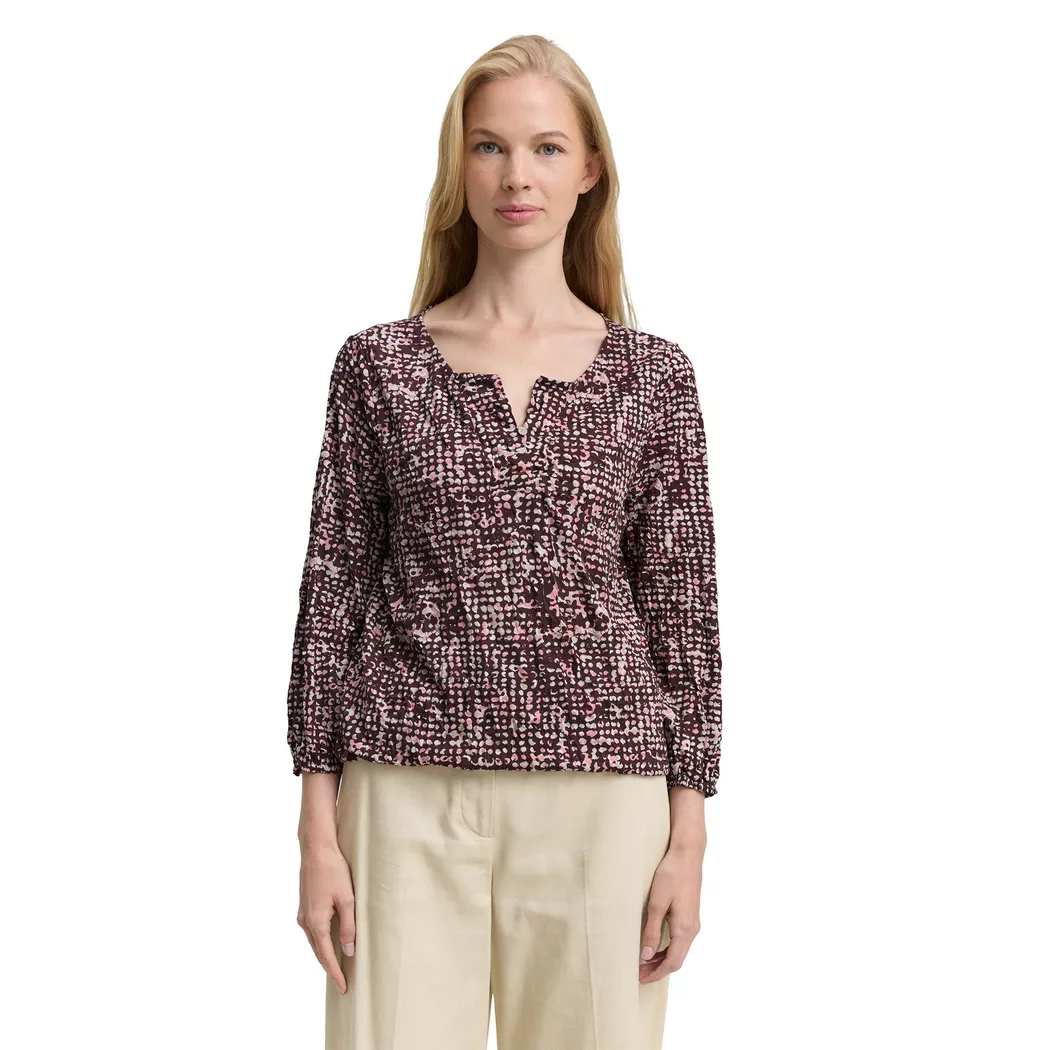 Tom Tailor T-shirt à Manches 3/4 1047731 Dark Red Abstract Dot Design L Femme