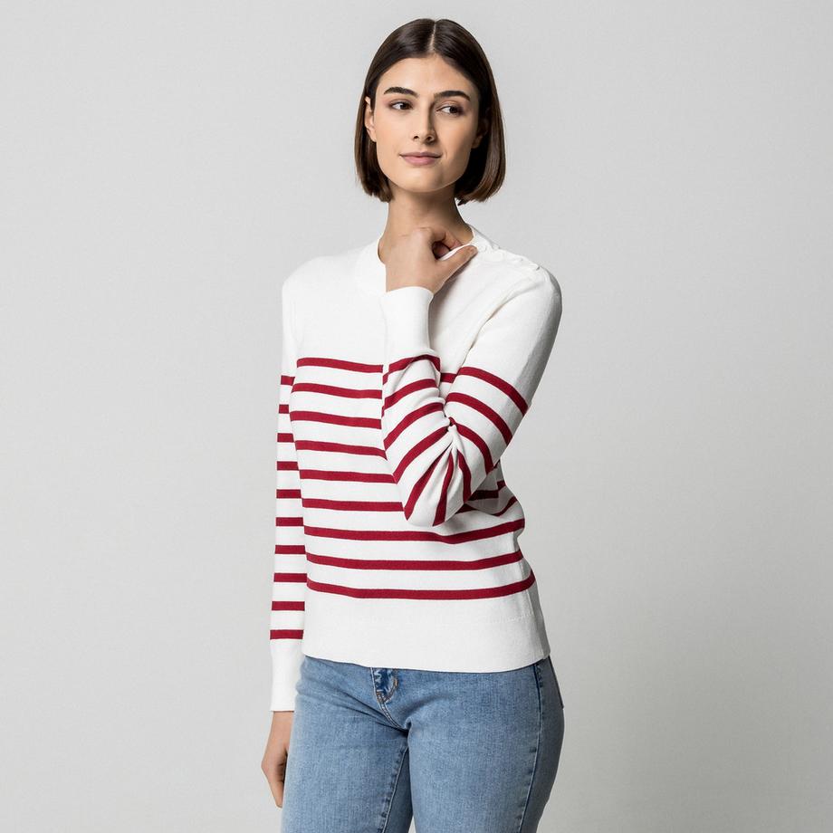 Manor Woman Gestreifter Regular Fit Pullover mit Knopfleiste  