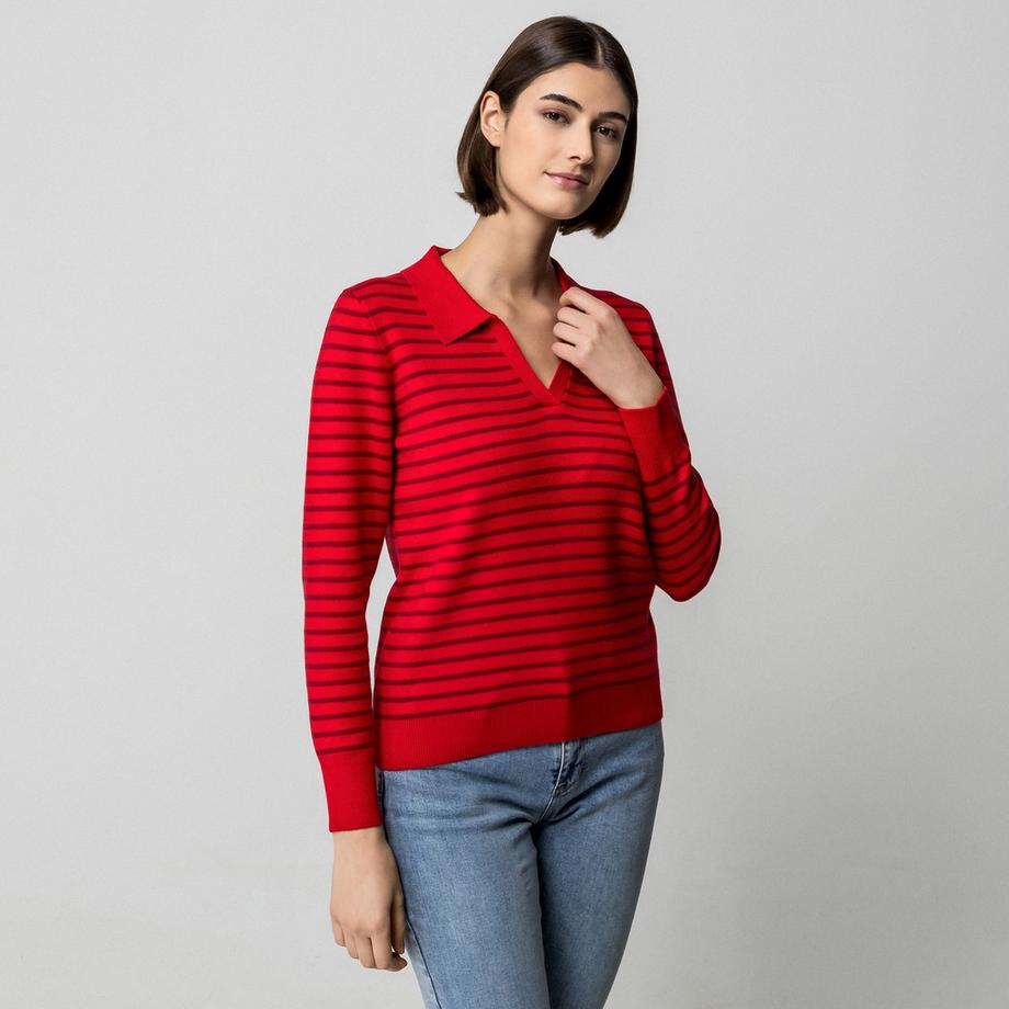 Manor Woman Pull rayé à col polo  