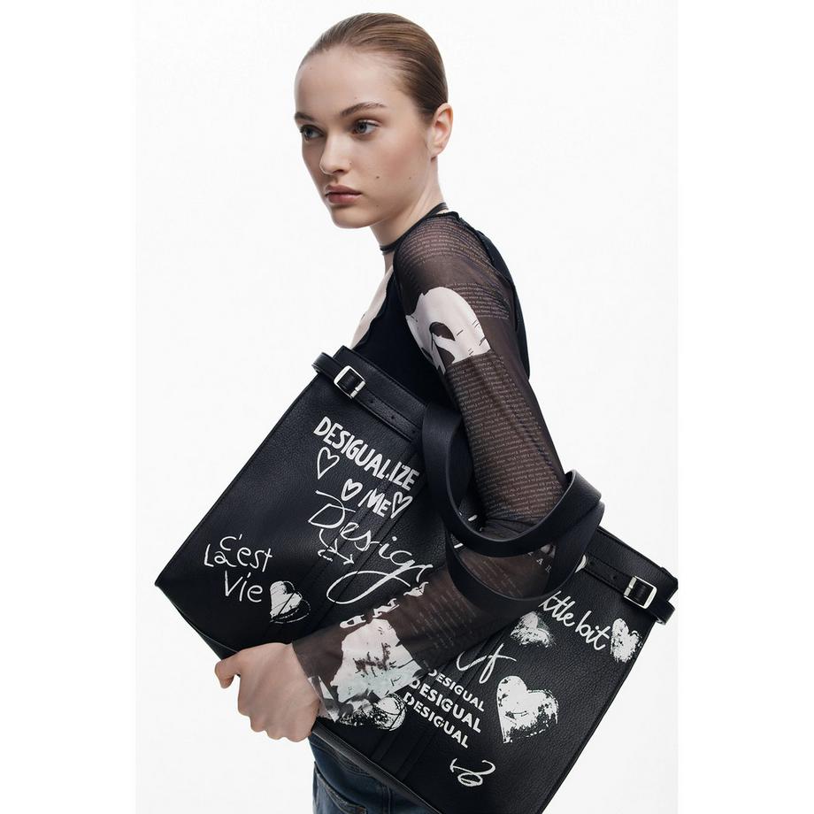 Desigual Borsa a mano con stampa Doodle  