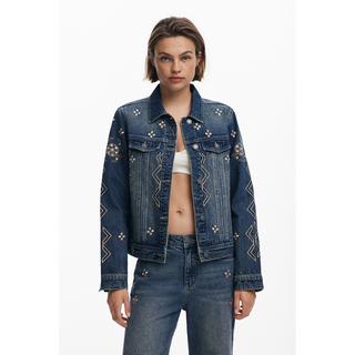Desigual Giacca di Jeans Trucker con Dettagli Ricamati  
