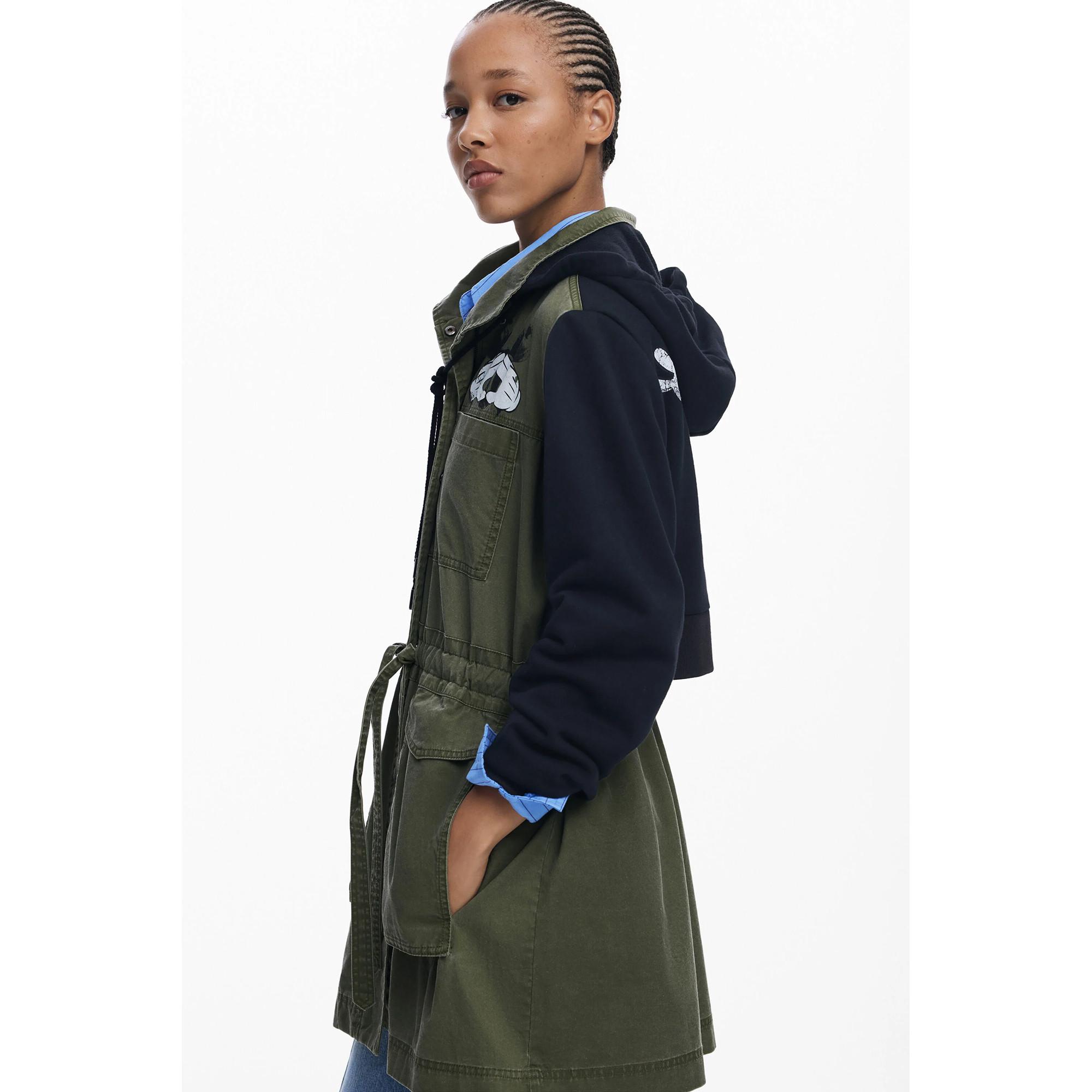 Desigual Mickey Mouse Print Parka Jacke Kapuze  