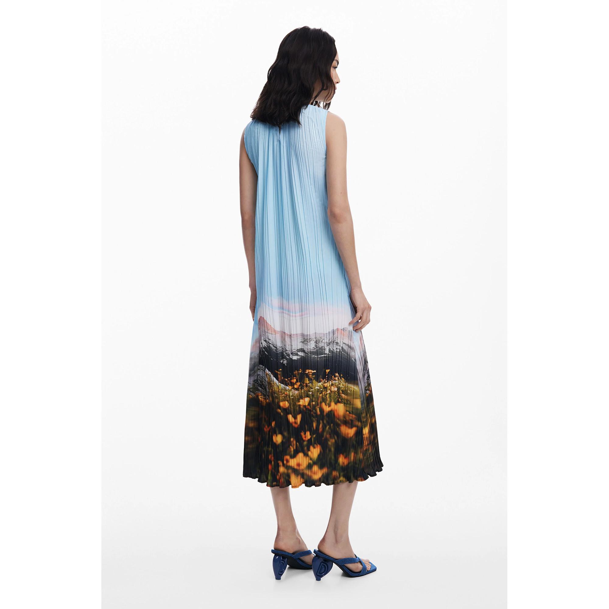 Desigual Plissiertes ärmelloses Midikleid Landschaftsdruck  