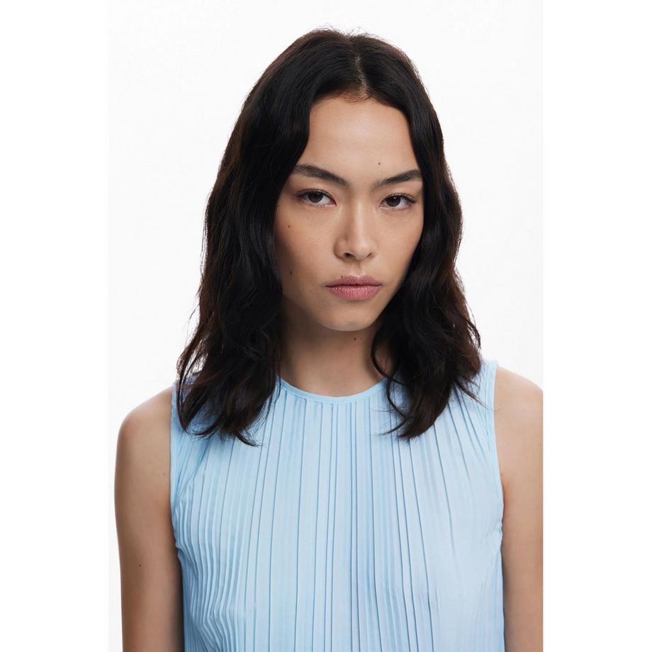 Desigual Abito Midi Plissettato Senza Maniche Stampa Paesaggio  