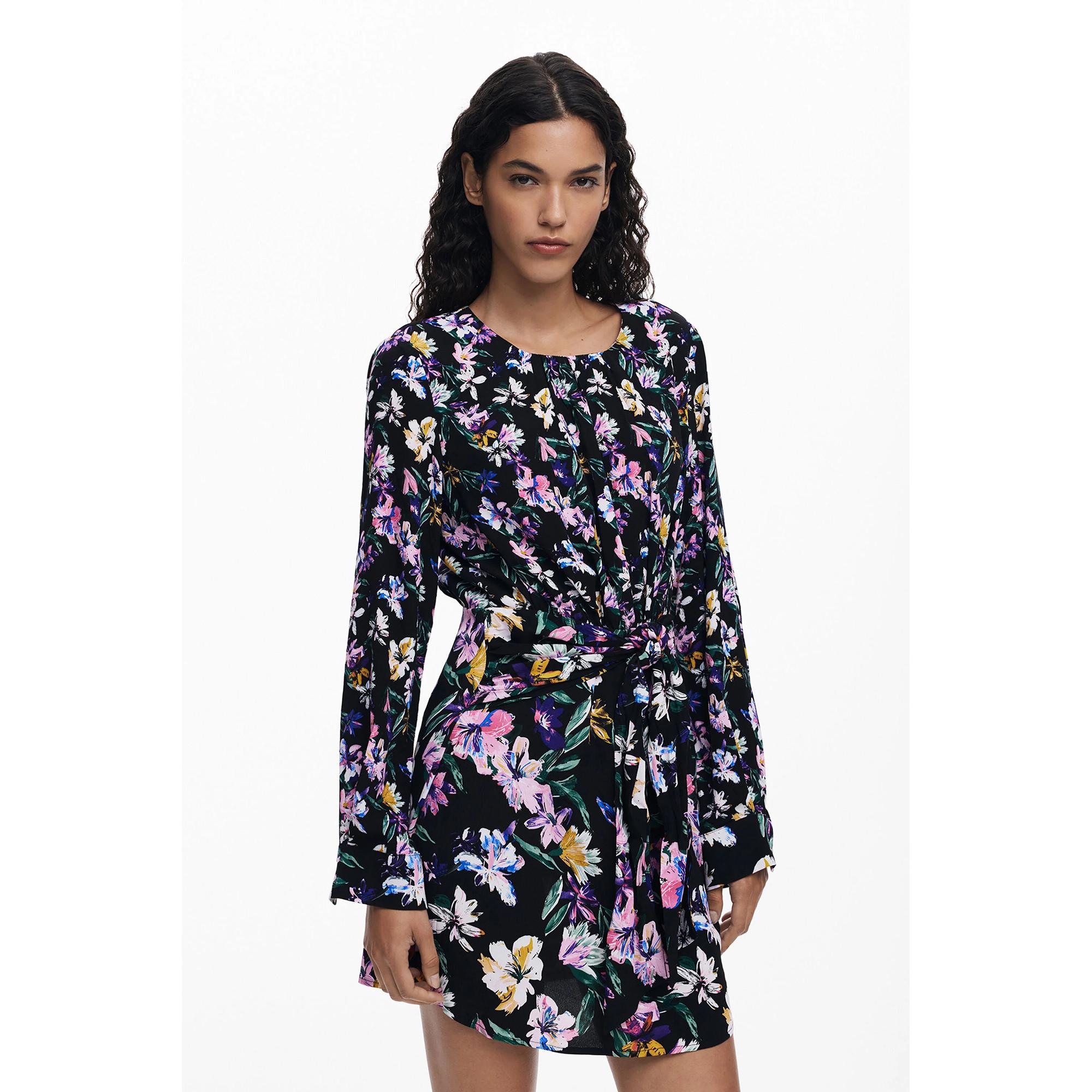 Desigual Abito Corto Maniche Lunghe Fantasia Floreale  