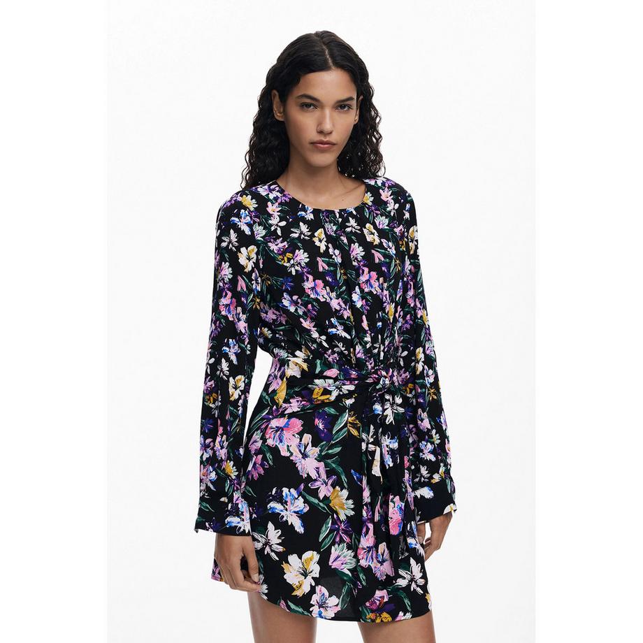 Desigual Abito Corto Maniche Lunghe Fantasia Floreale  