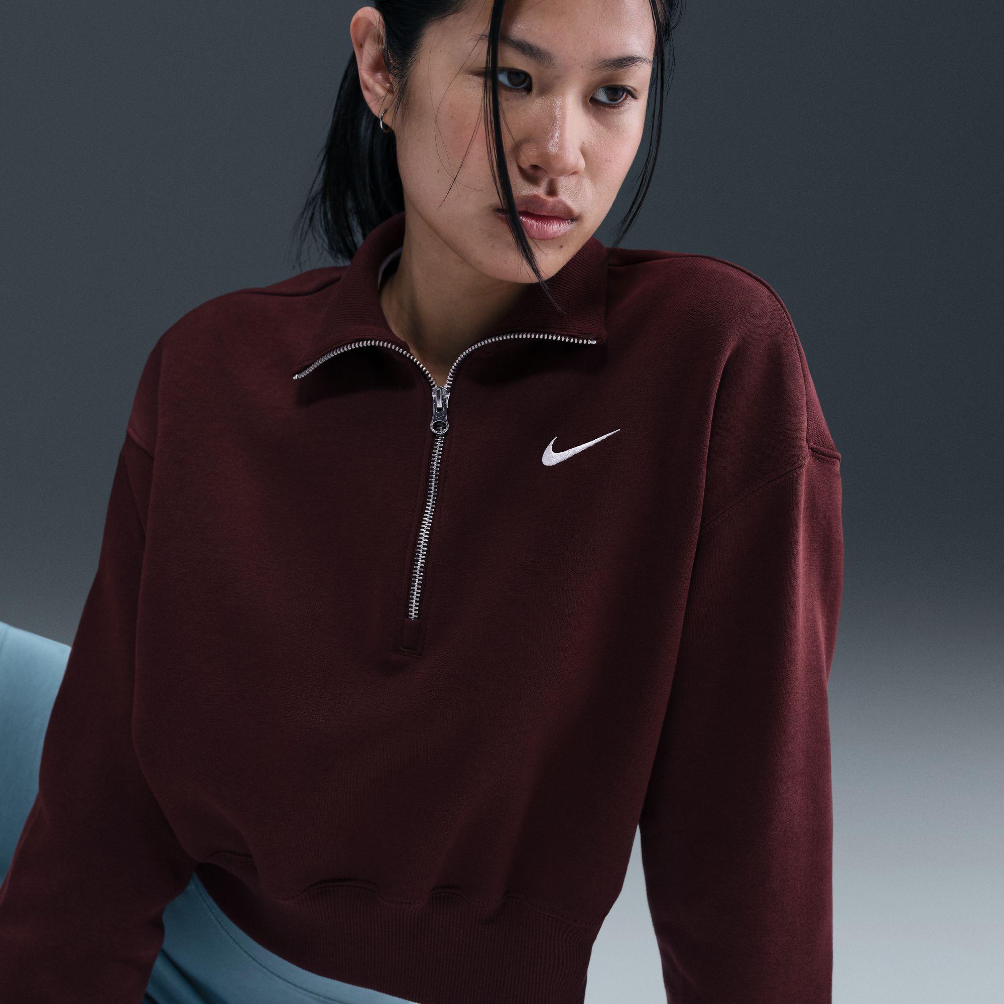 NIKE W NSW PHNX FLC QZ CROP Pullover, Half-Zip 