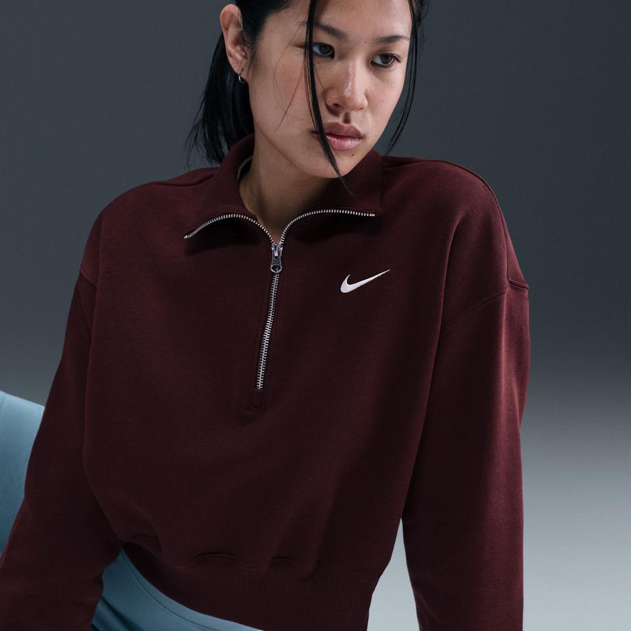 NIKE W NSW PHNX FLC QZ CROP Maglia, half-zip 