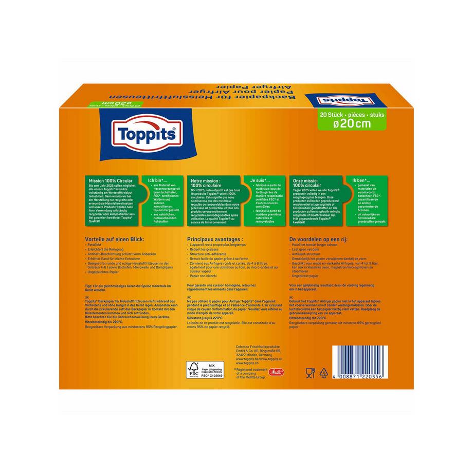 Toppits Auflaufform Backpapier für Heissluftfritteuse 