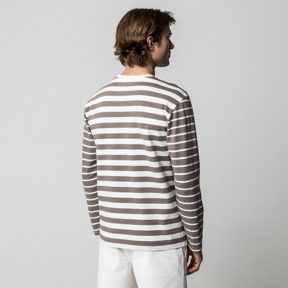 Manor Man Langarm Gestreiftes T-Shirt Regular Fit  