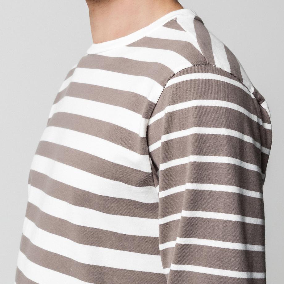 Manor Man Langarm Gestreiftes T-Shirt Regular Fit  