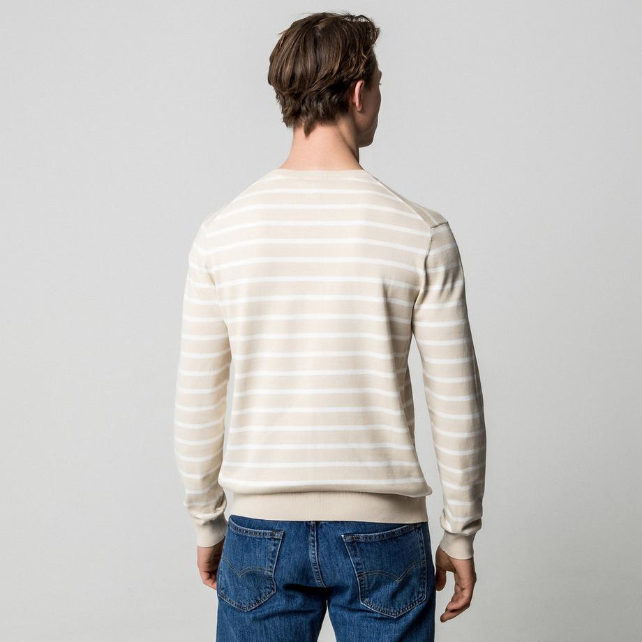 Manor Man Gestreifter Rundhals-Pullover  