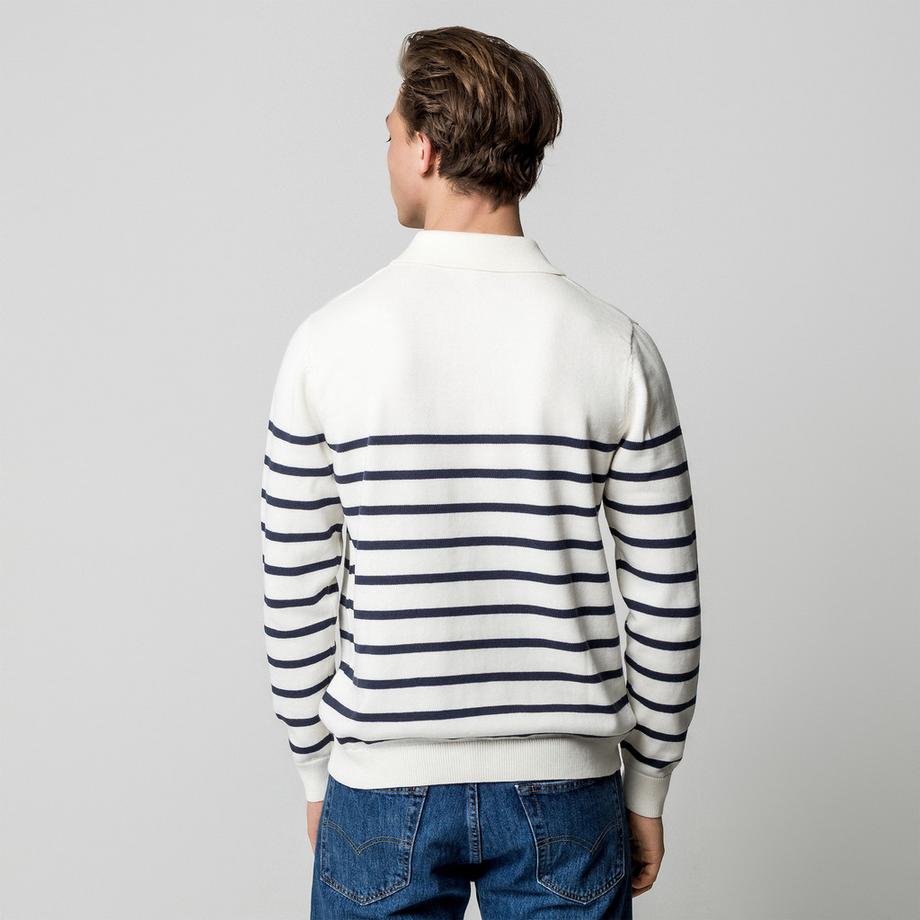 Manor Man Pull Polo Rayé Manches Longues Coupe Droite  