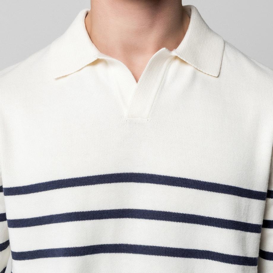 Manor Man Maglione Polo a Maniche Lunghe a Righe Regular Fit  