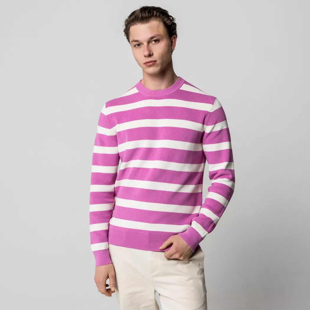 Pull rayé à col rond Manor Man Mauve XXL 2