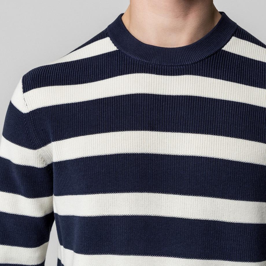 Manor Man Pull à col rond rayé  