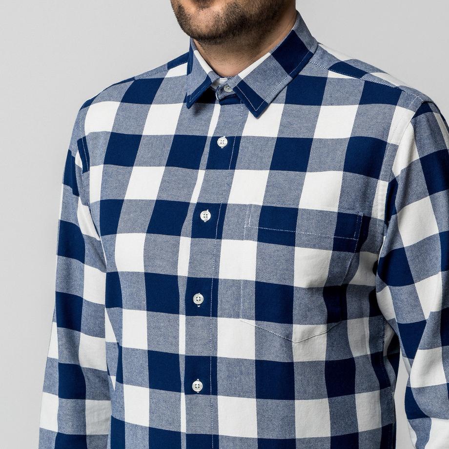 Manor Man Chemise à Carreaux Manches Longues Coupe Droite  