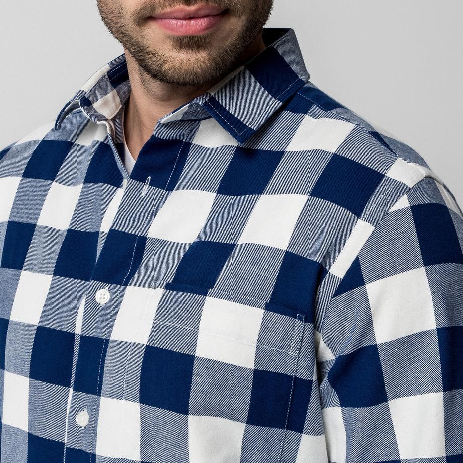 Manor Man Chemise à Carreaux Manches Longues Coupe Droite  