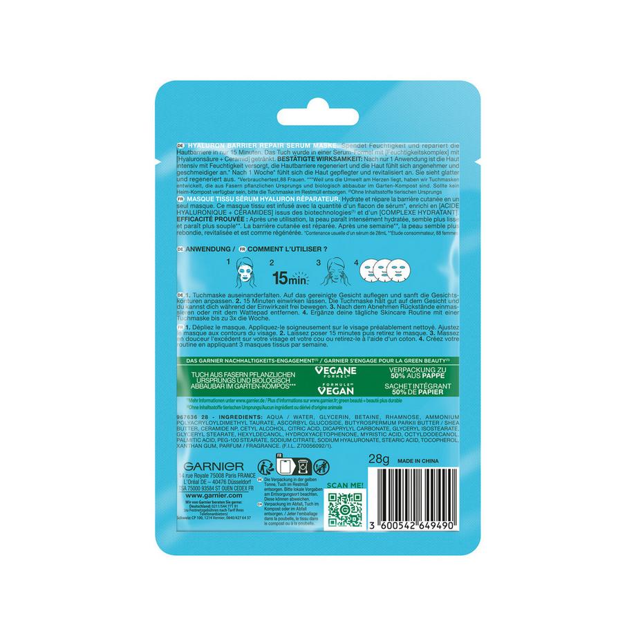 GARNIER  Hyaluron Barrier Repair Serum Maske 