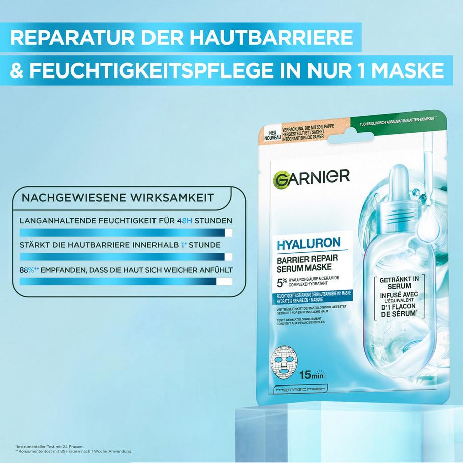 GARNIER  Hyaluron Barrier Repair Serum Maske 