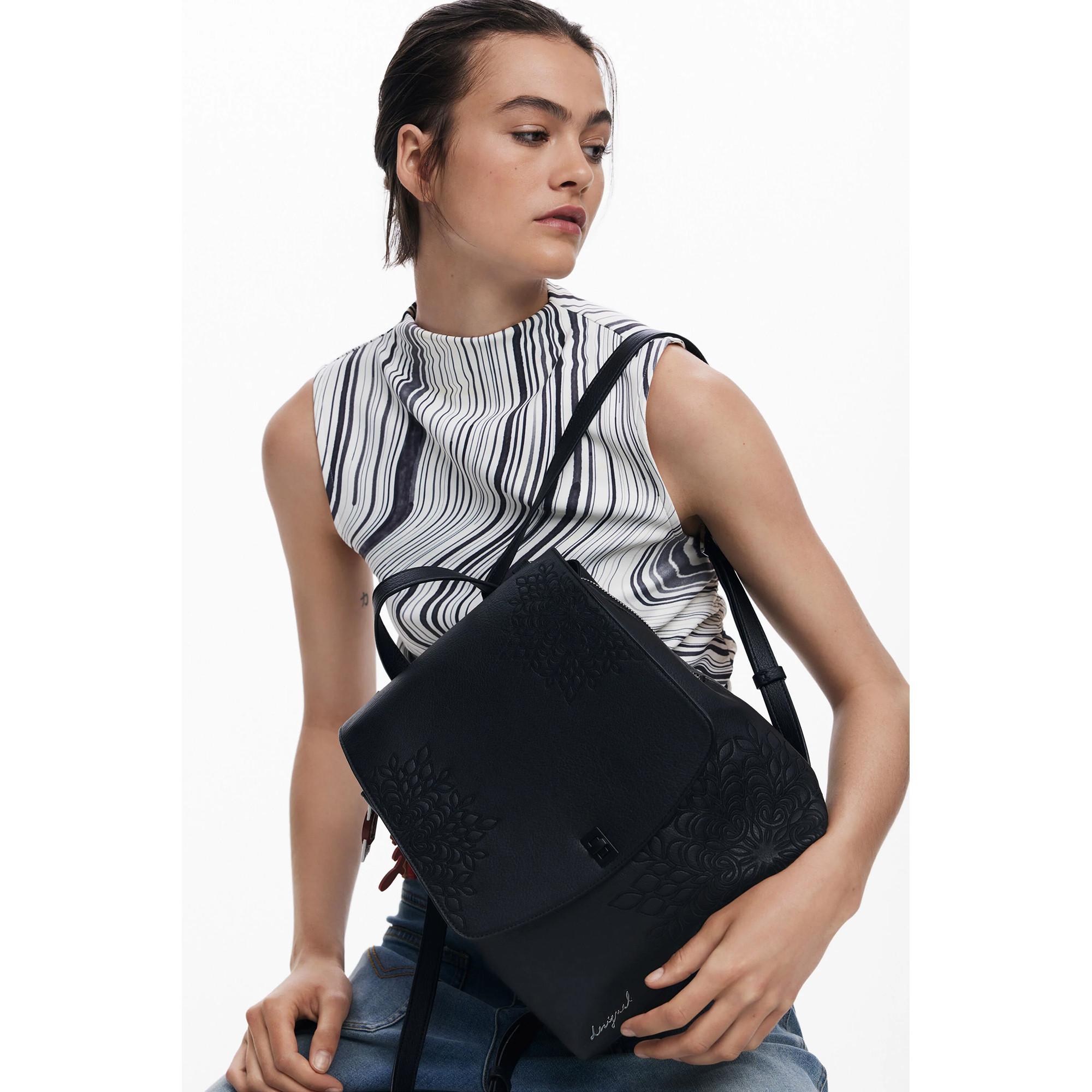 Desigual Zaino effetto scamosciato con ricamo floreale  