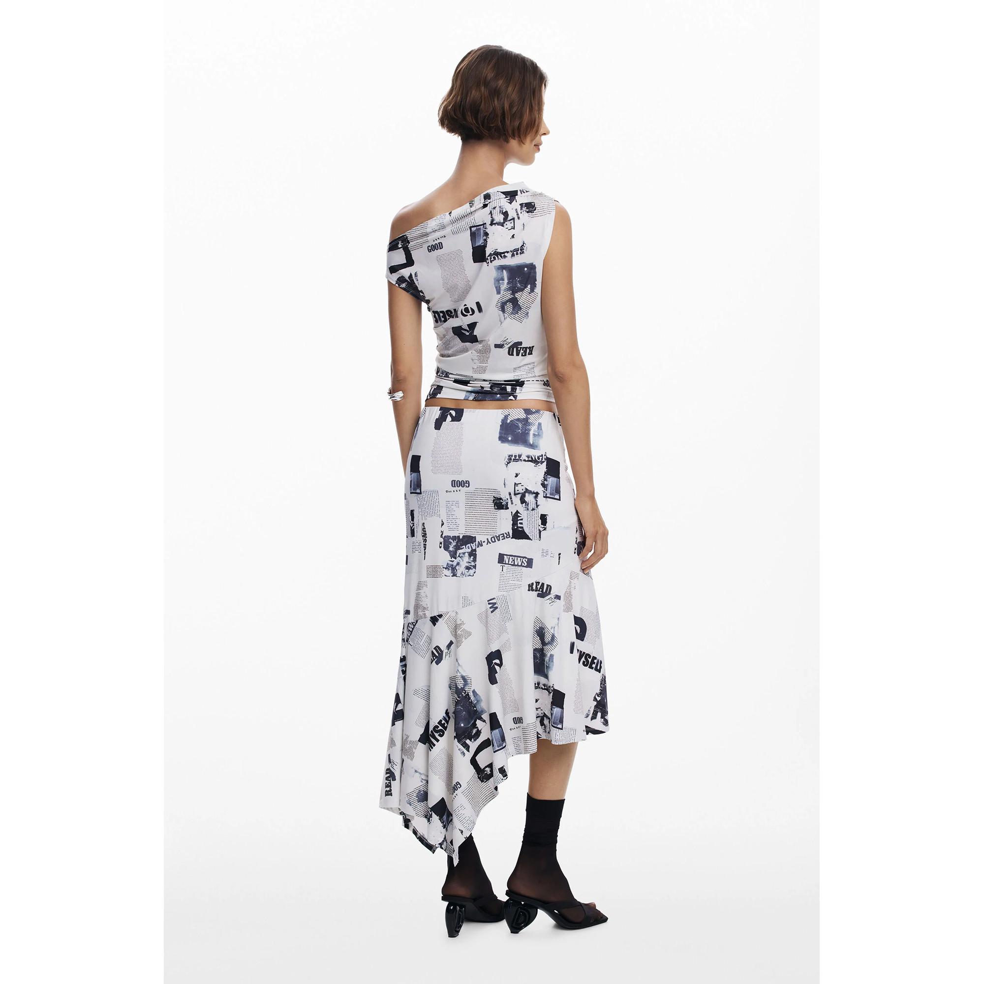 Desigual Gonna Asimmetrica Stampa Giornale  