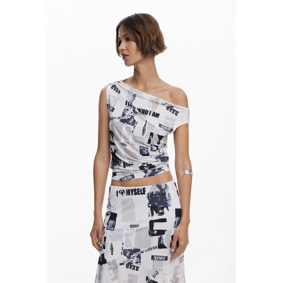 Desigual Asymmetrischer Rock mit Zeitungsprint  