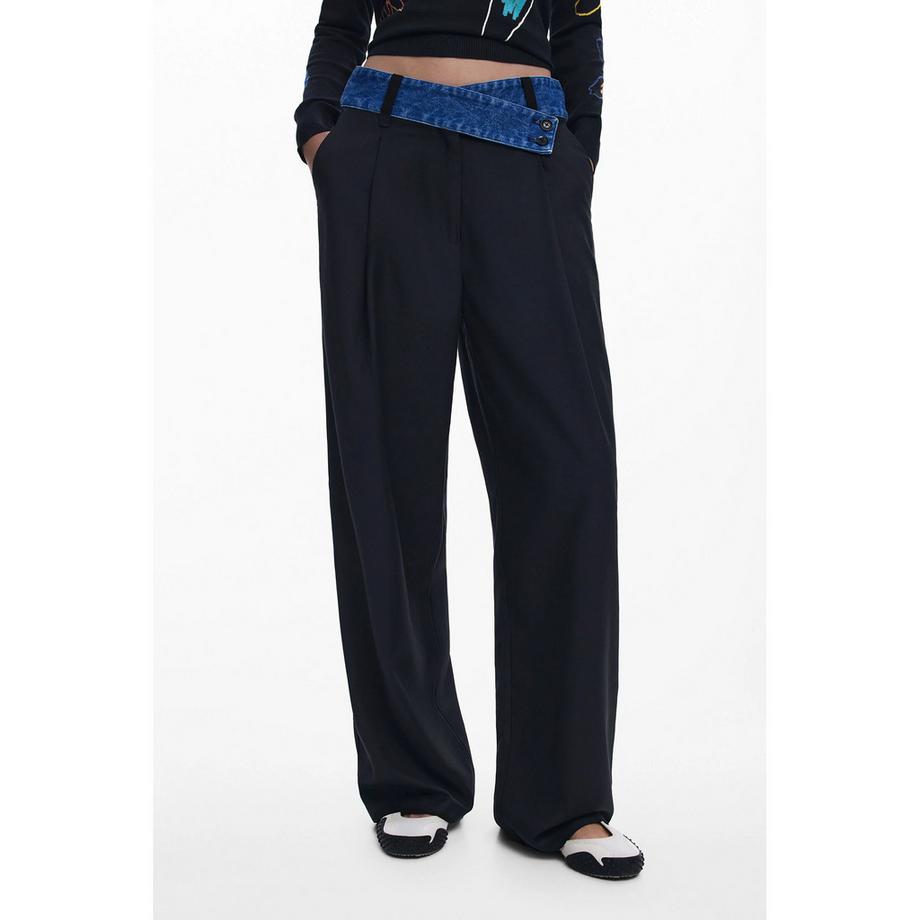 Desigual Pantalon taille haute coupe droite avec ceinture en denim  