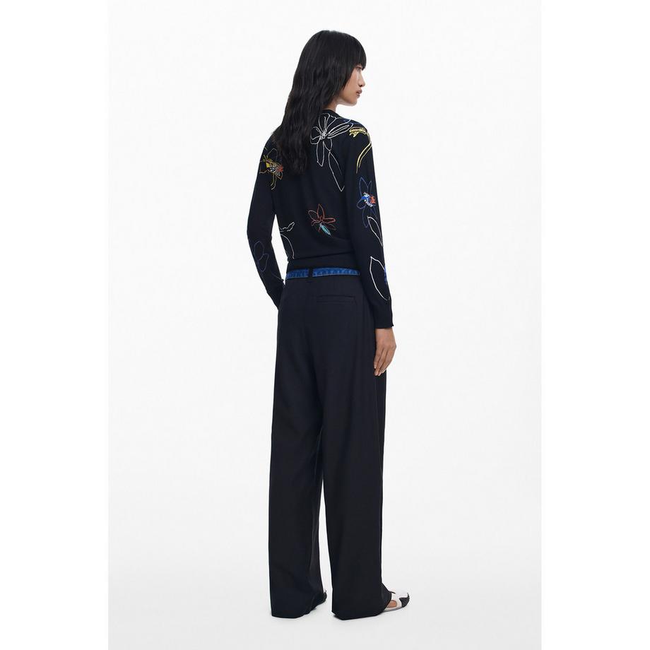 Desigual Pantalon taille haute coupe droite avec ceinture en denim  