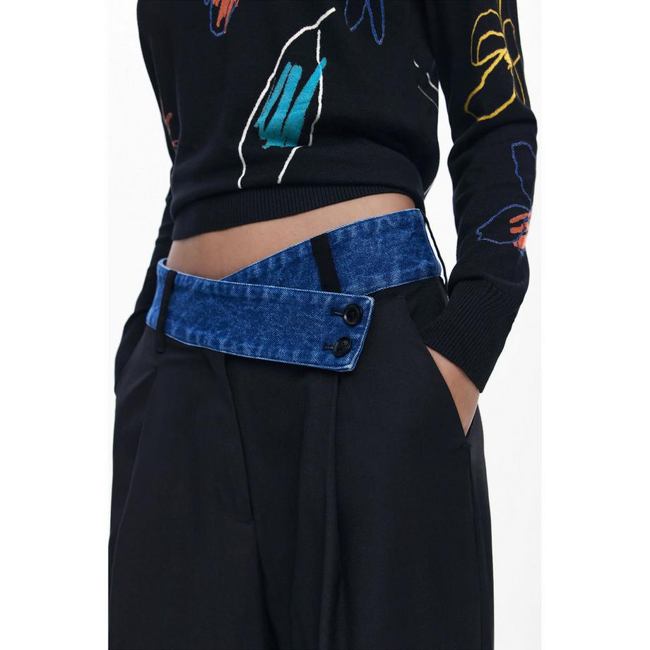 Desigual Pantalon taille haute coupe droite avec ceinture en denim  