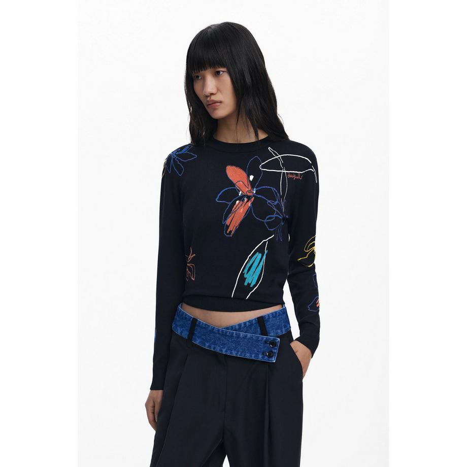 Desigual Pantalon taille haute coupe droite avec ceinture en denim  