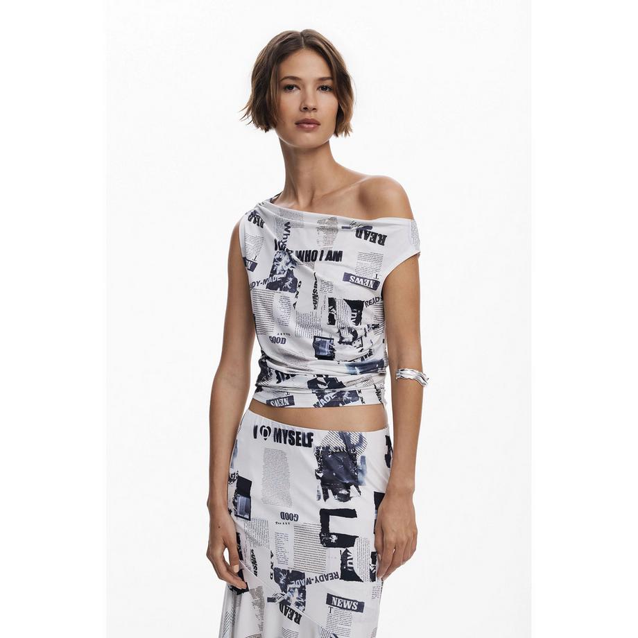 Desigual T-shirt sans manches imprimé journal  