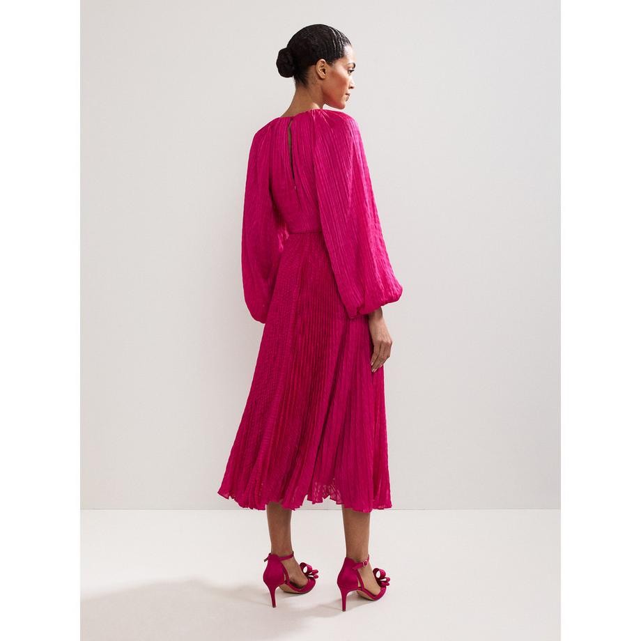 Phase Eight Robe Midi Plissée Manches Ballon  