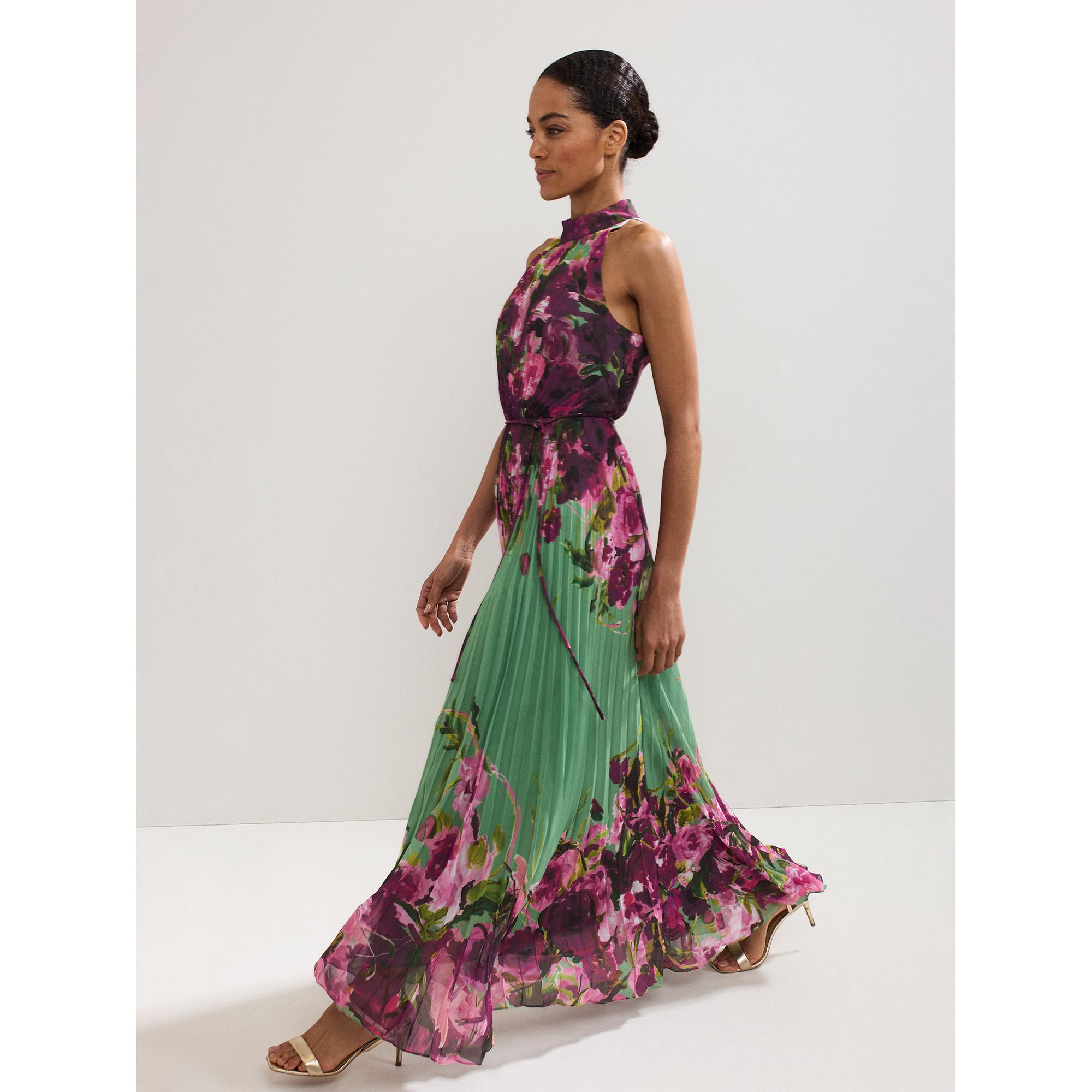 Phase Eight Halterneck Plissiertes Blumen Maxi Kleid  