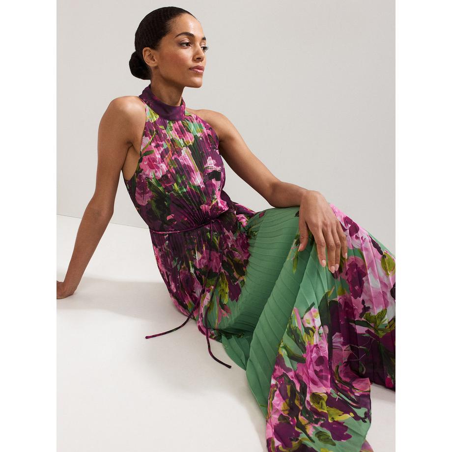 Phase Eight Halterneck Plissiertes Blumen Maxi Kleid  