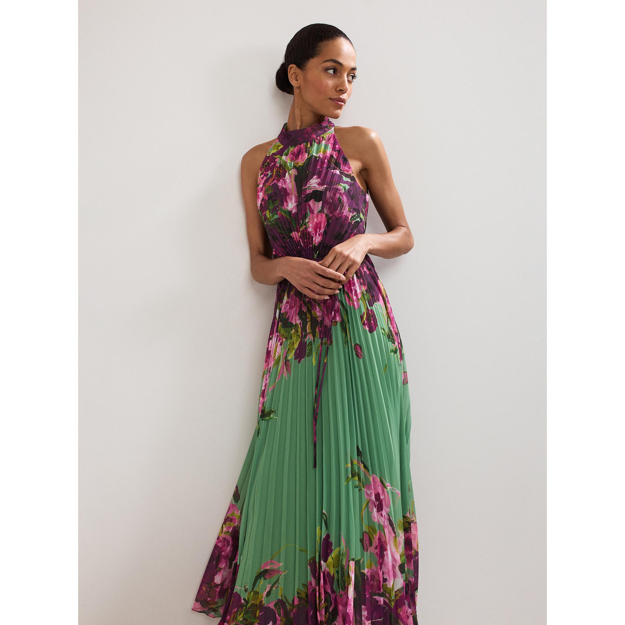 Phase Eight Halterneck Plissiertes Blumen Maxi Kleid  