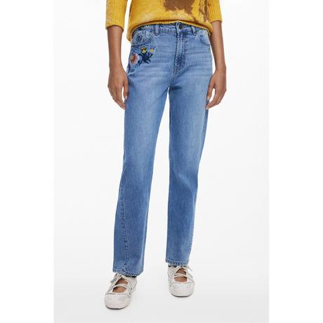 Desigual Straight Fit Jeans mit Blumenstickerei  