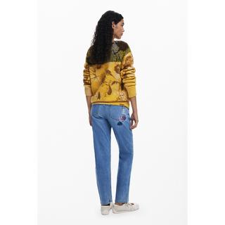 Desigual Straight Fit Jeans mit Blumenstickerei  