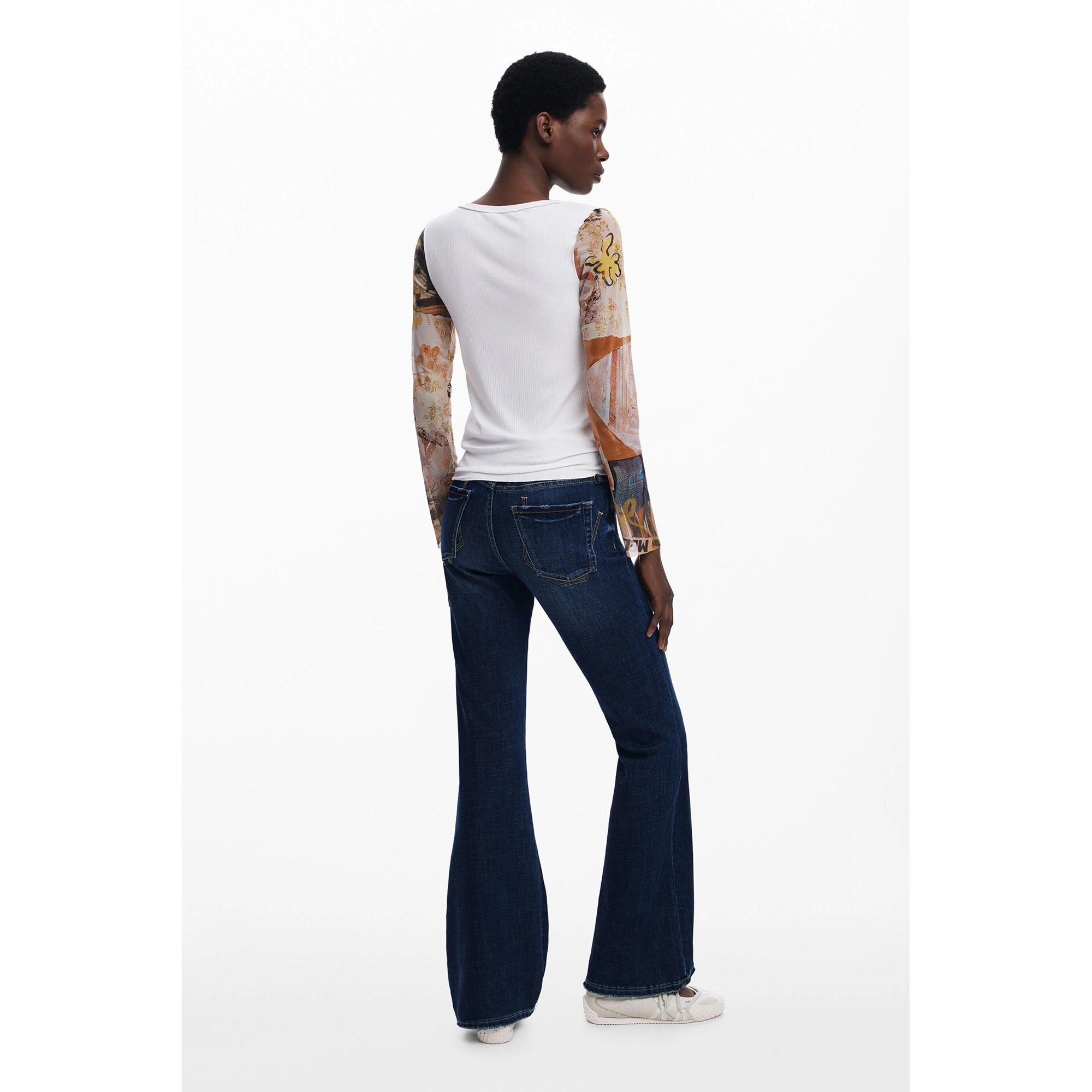 Desigual T-shirt a costine a maniche lunghe stampate  