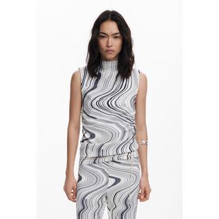 Desigual Ärmelloses Stehkragen Wirbelmuster T-Shirt  