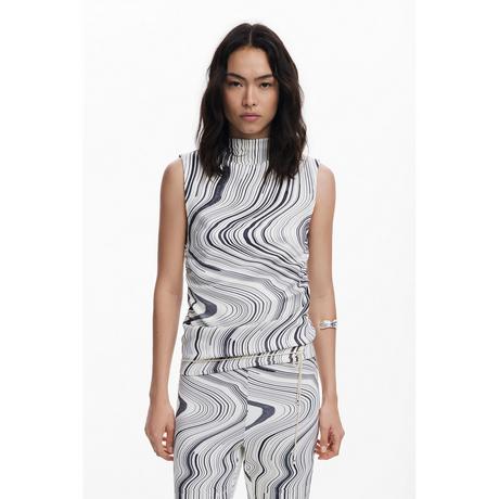 Desigual Ärmelloses Stehkragen Wirbelmuster T-Shirt  