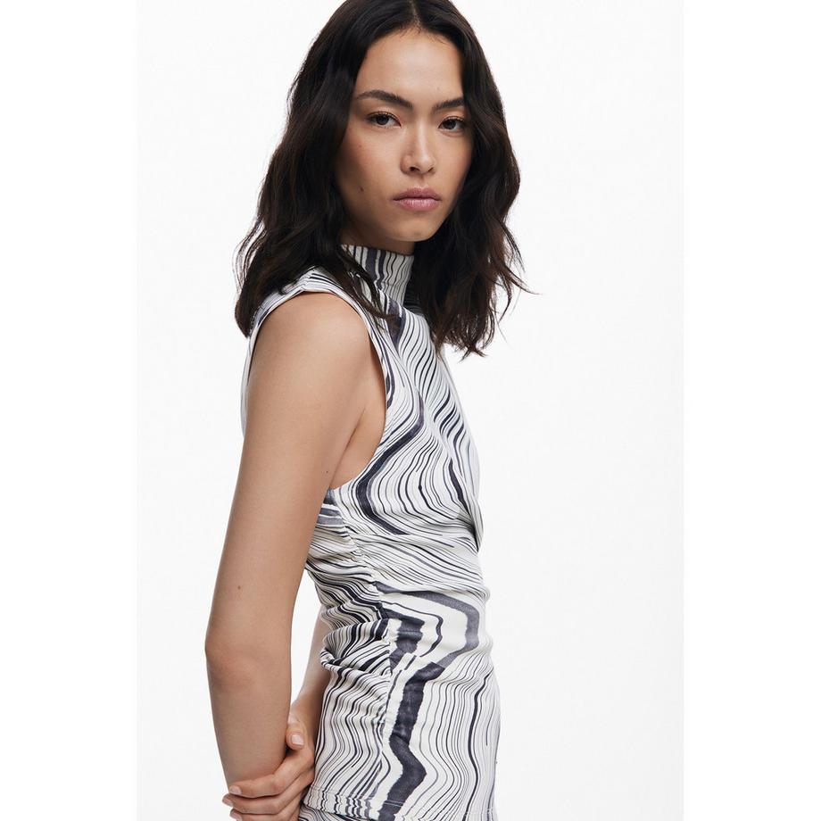 Desigual Ärmelloses Stehkragen Wirbelmuster T-Shirt  